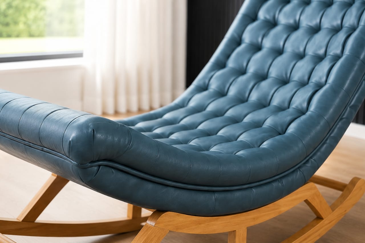Modern Blue Tufted Rocking Chair with Footstool