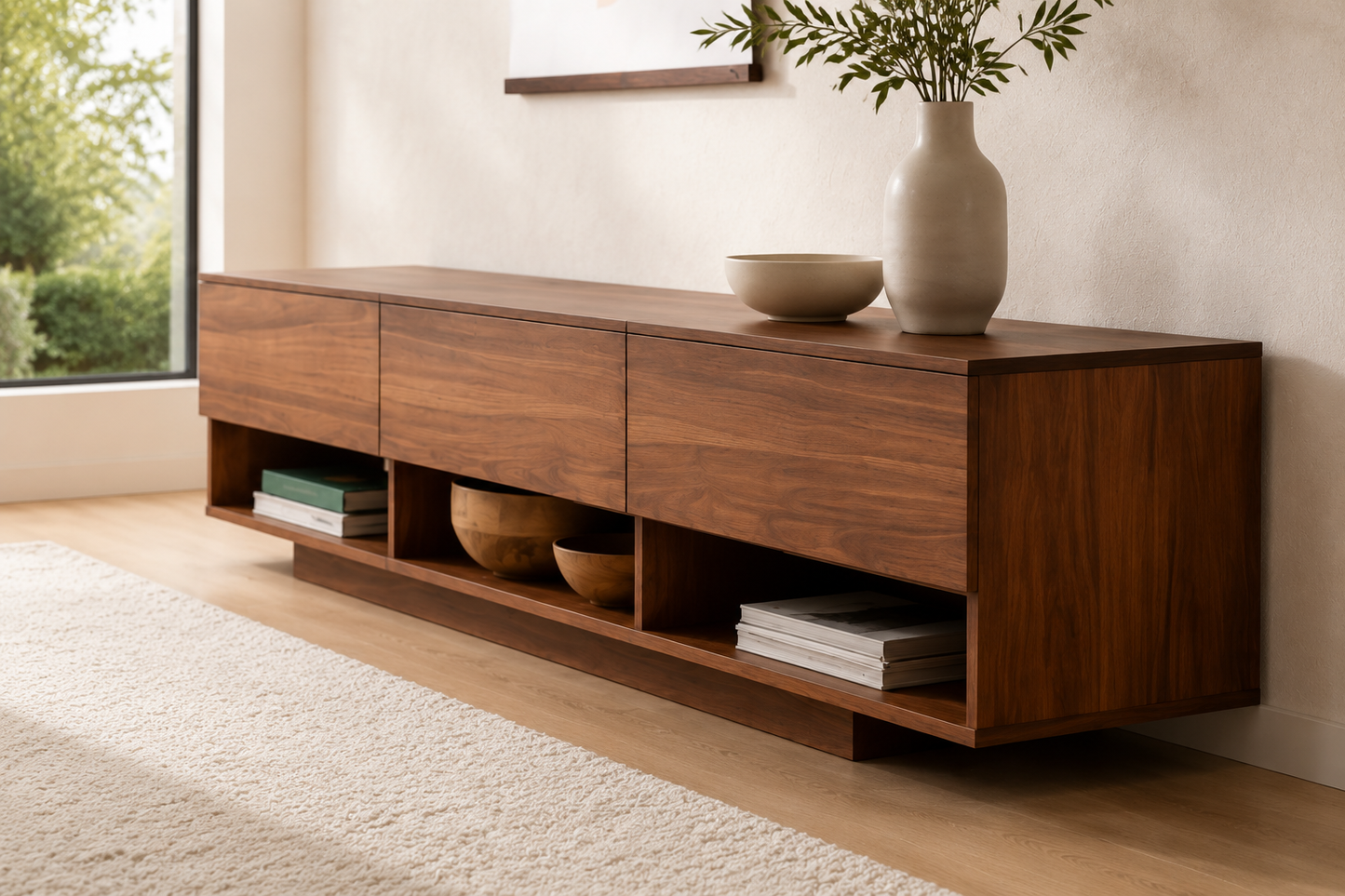 Modern Walnut Wooden Media Console