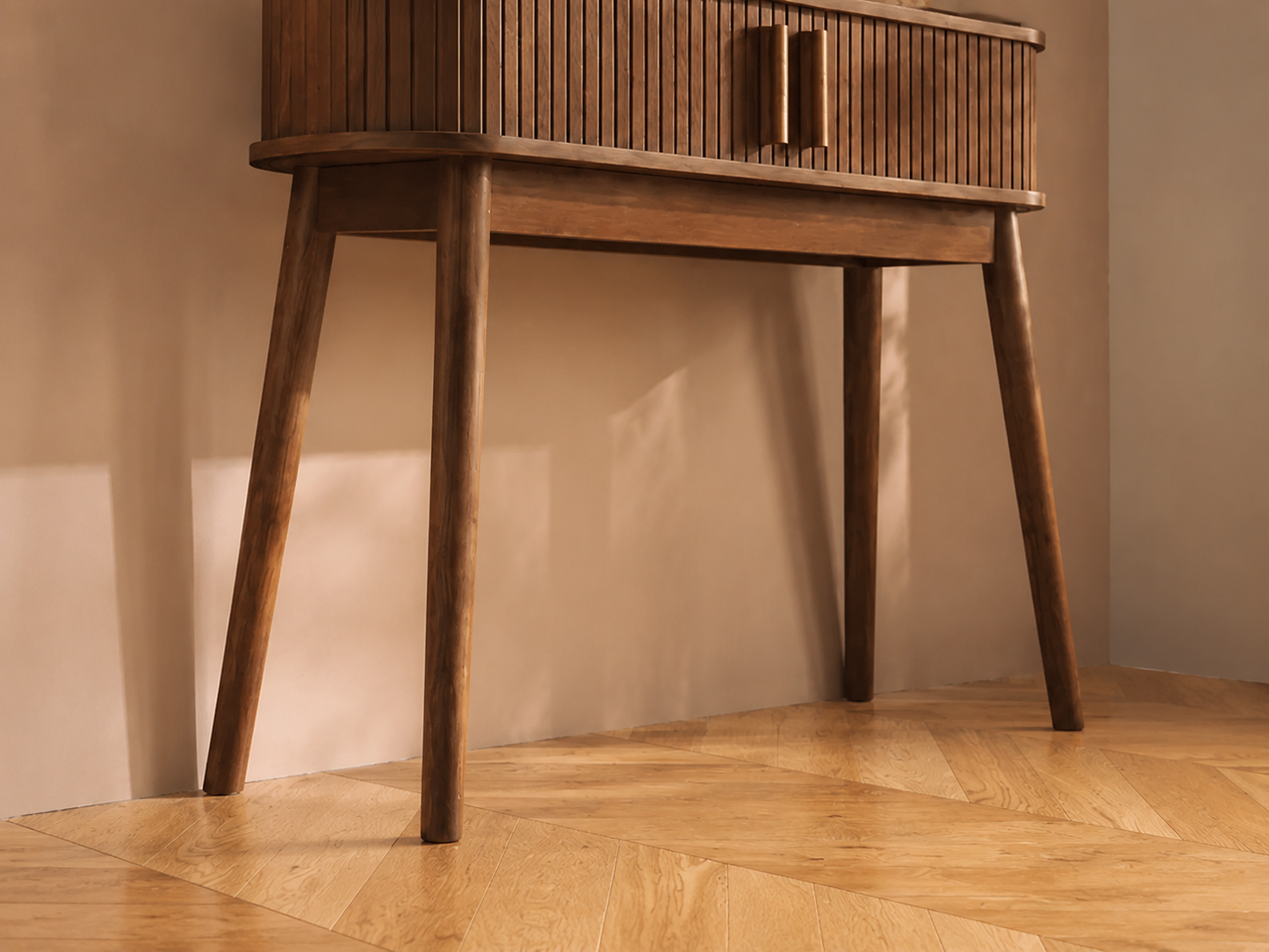 Modern Fluted Walnut Console Table