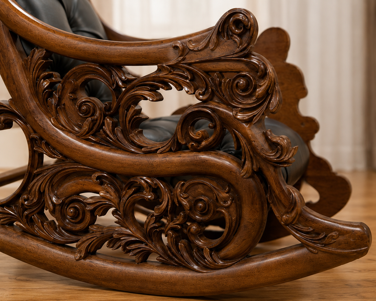 Luxury Hand-Carved Wooden Rocking Chai