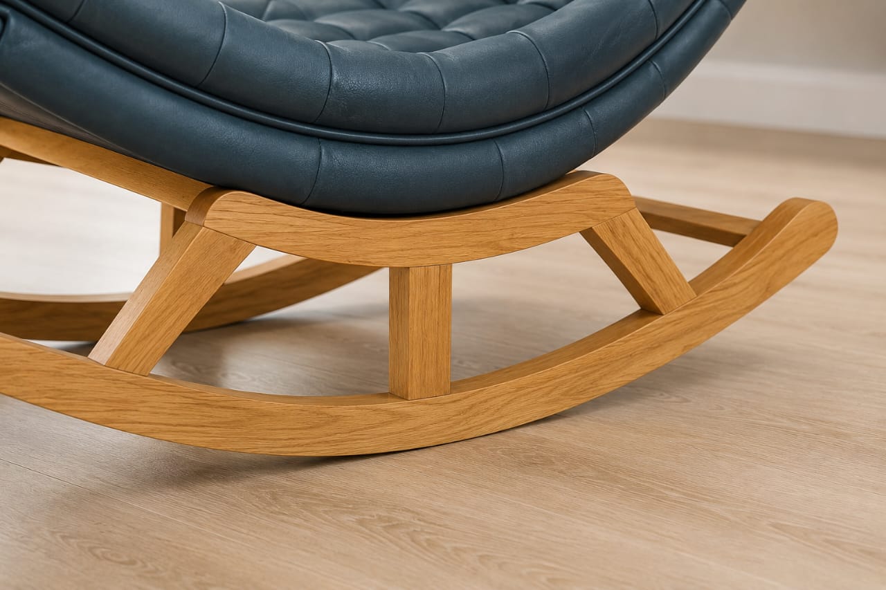 Modern Blue Tufted Rocking Chair with Footstool