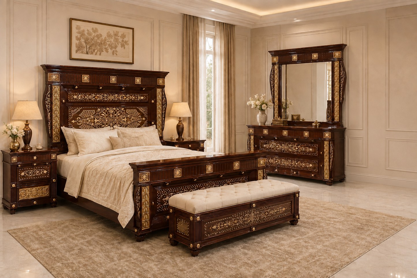 ALAIAS Sheesham Royal Peacock 7-Piece Bedroom Set