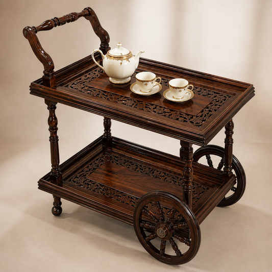 ALAIAS Hand-Carved Wooden Serving Trolley