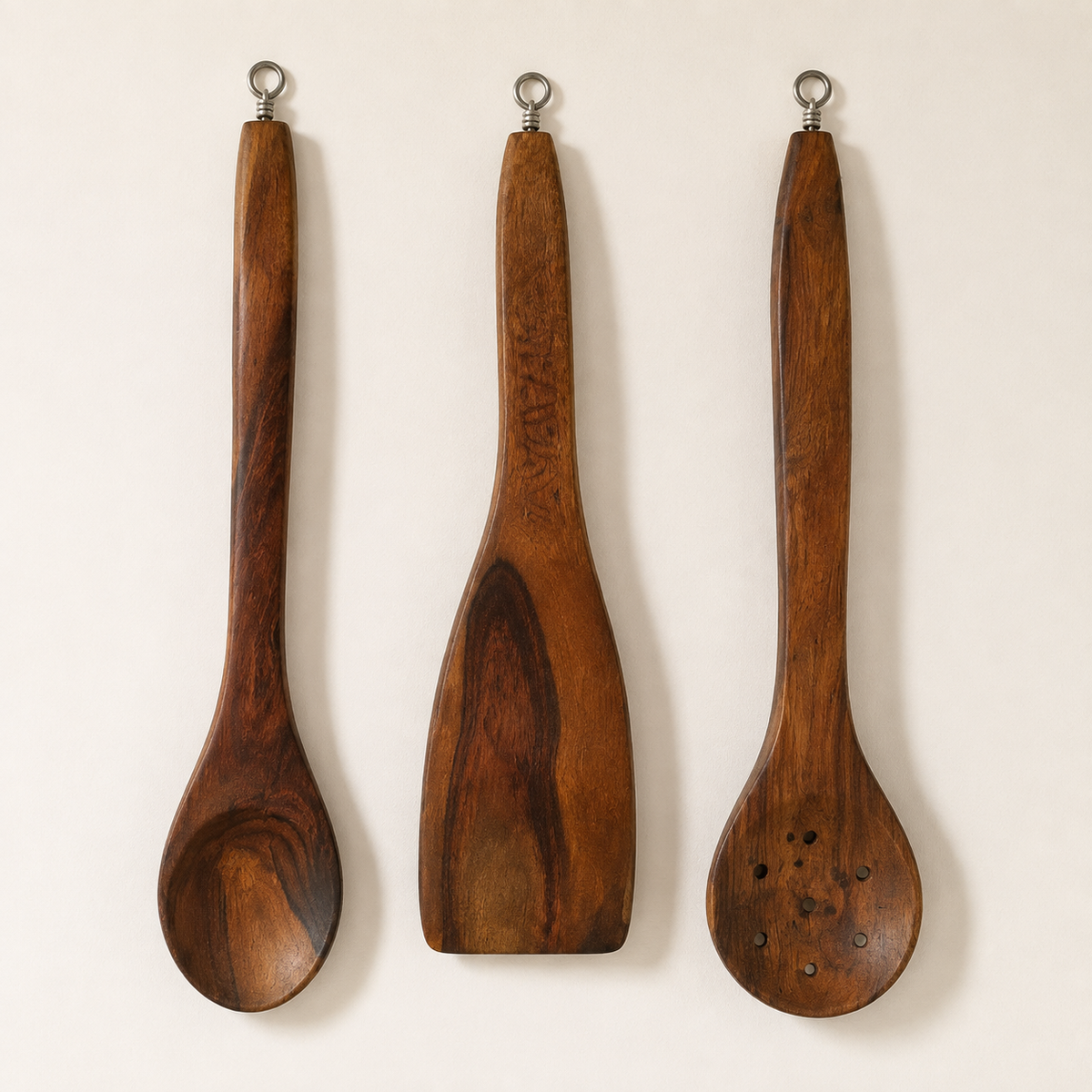 Seven-piece wooden utensil rack set