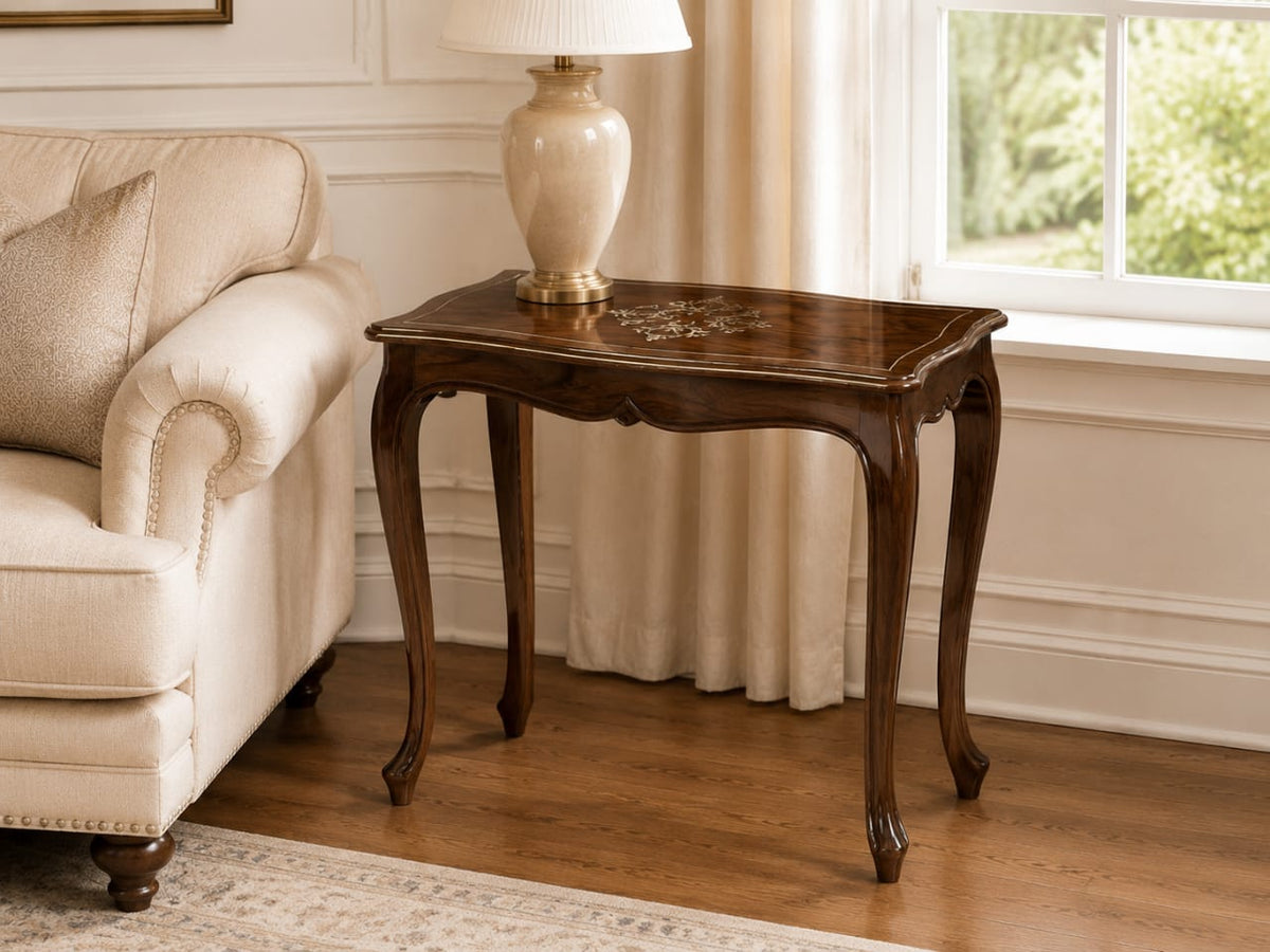 Handcrafted Walnut Inlay Side Table