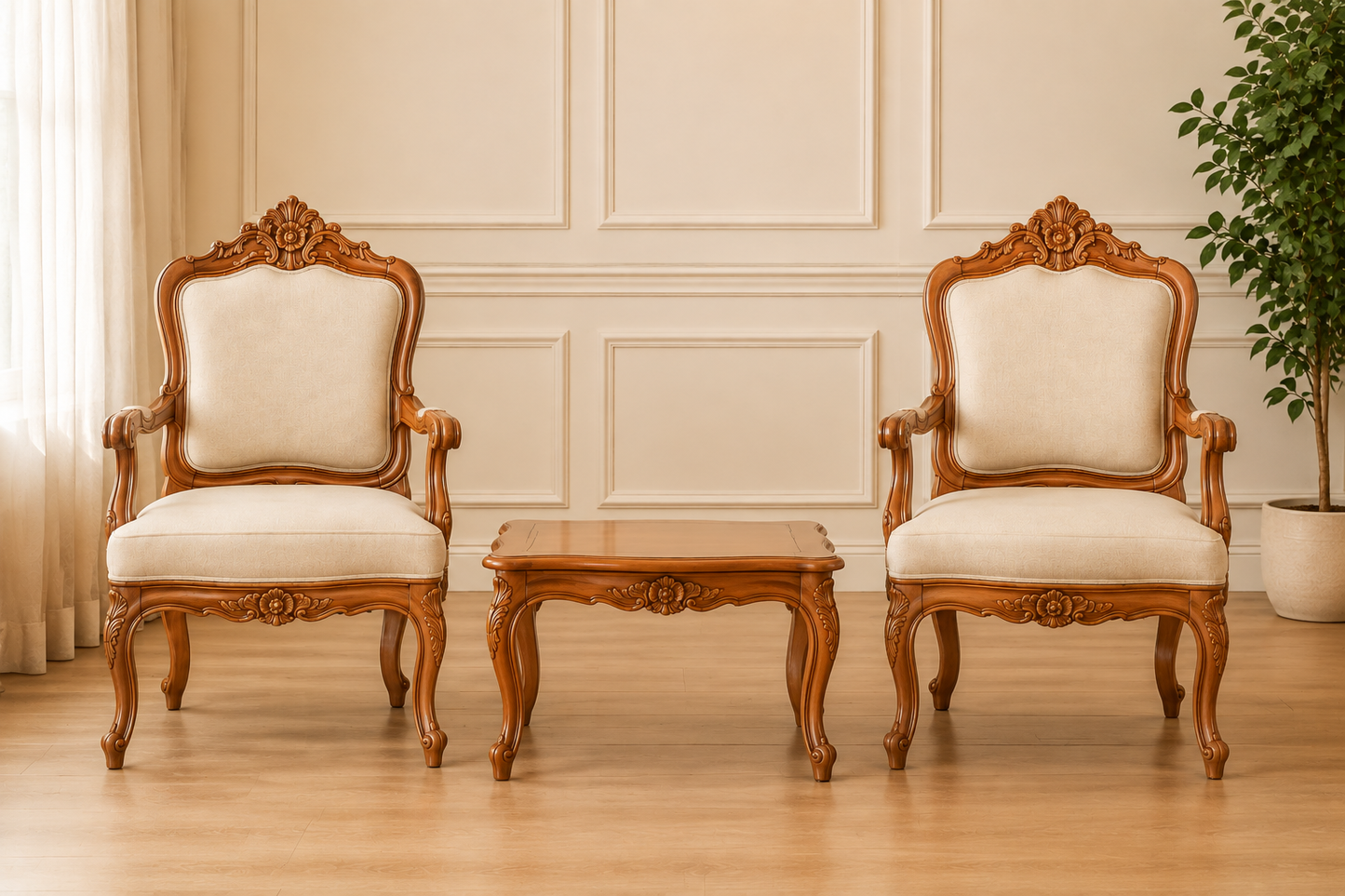 Classic Hand-Carved Wooden Center Set