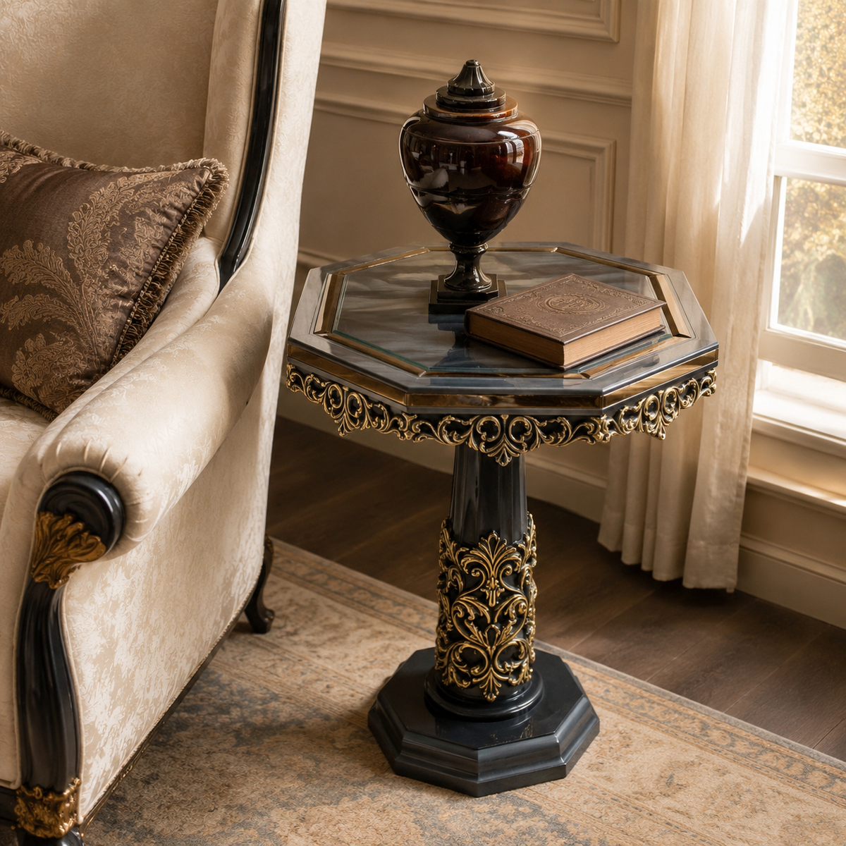 ALAIAS Royal Black &amp; Gold Octagonal Side Table
