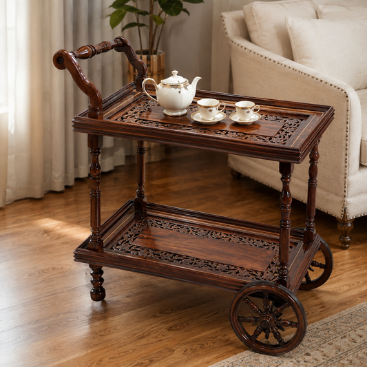 ALAIAS Hand-Carved Wooden Serving Trolley