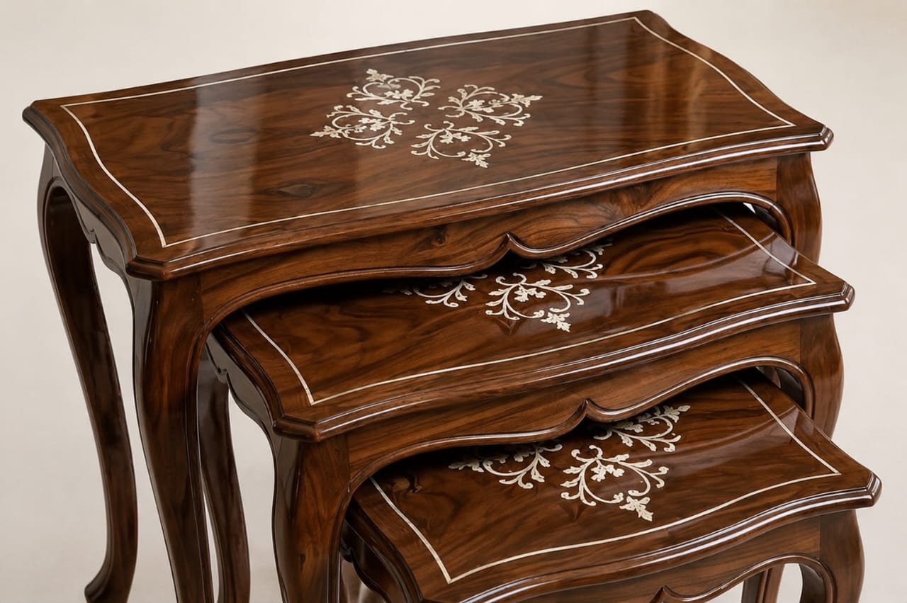 Handcrafted Walnut Inlay Side Table