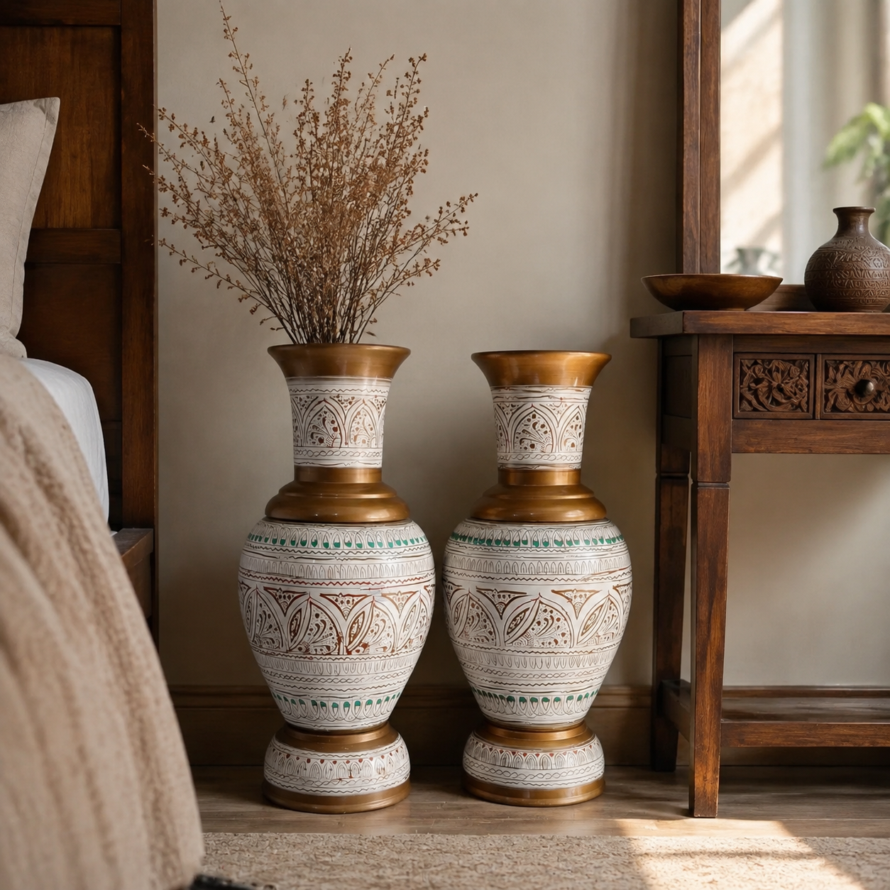 Antique-gold Handcrafted Floor Vase Pair