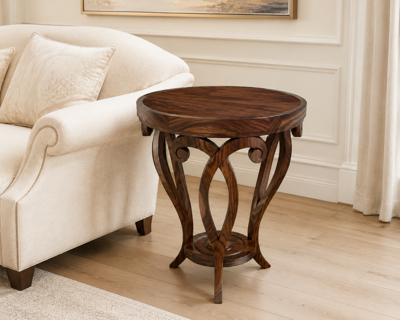 Handcrafted Walnut Round Side Table