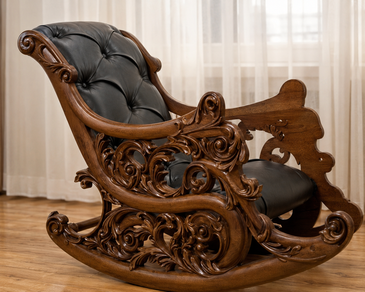Luxury Hand-Carved Wooden Rocking Chai