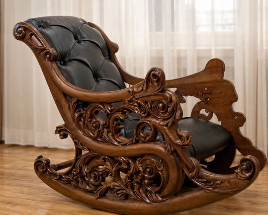 Luxury Hand-Carved Wooden Rocking Chai