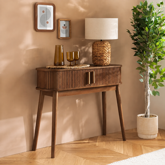 Modern Fluted Walnut Console Table