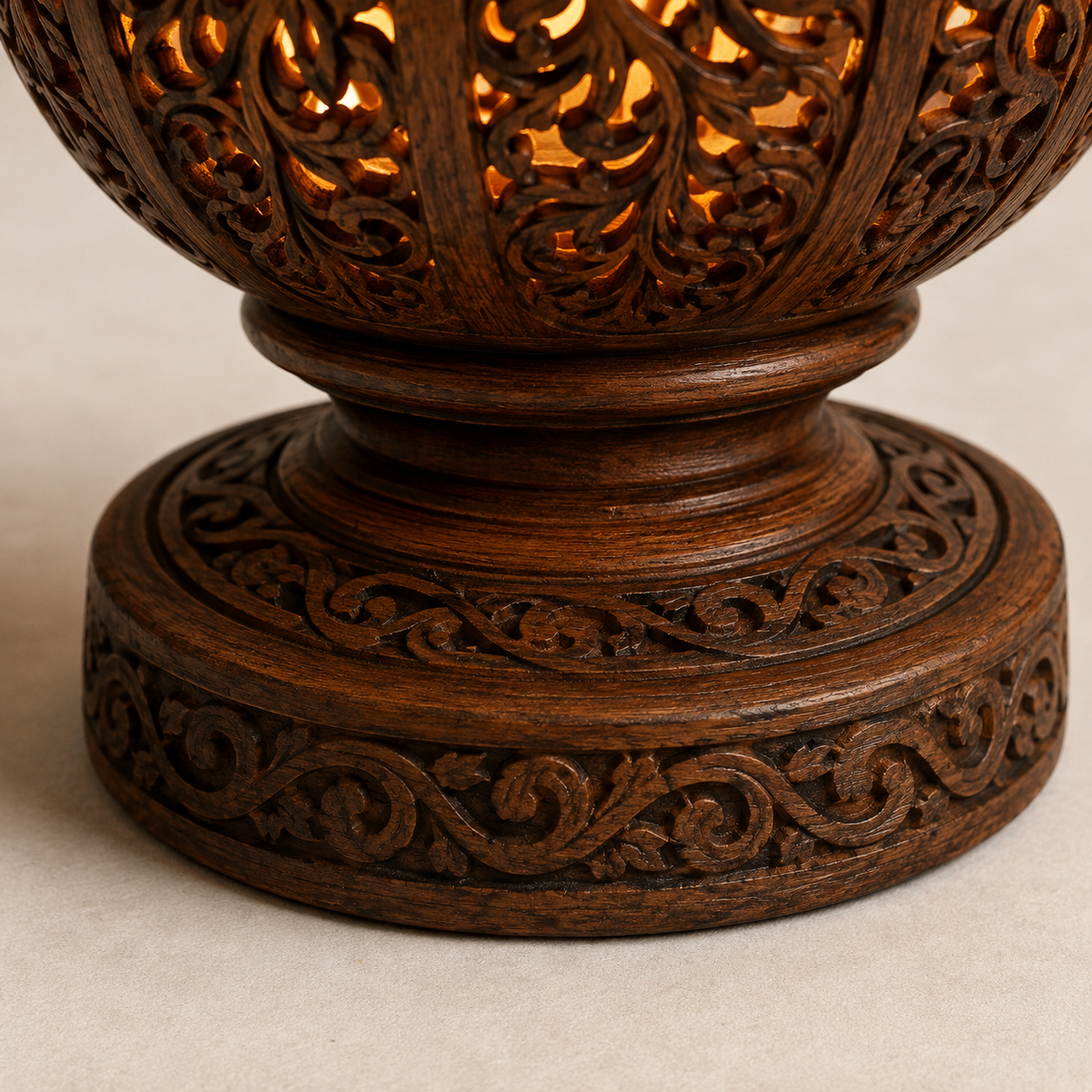 Handcrafted illuminated wooden lotus lamp
