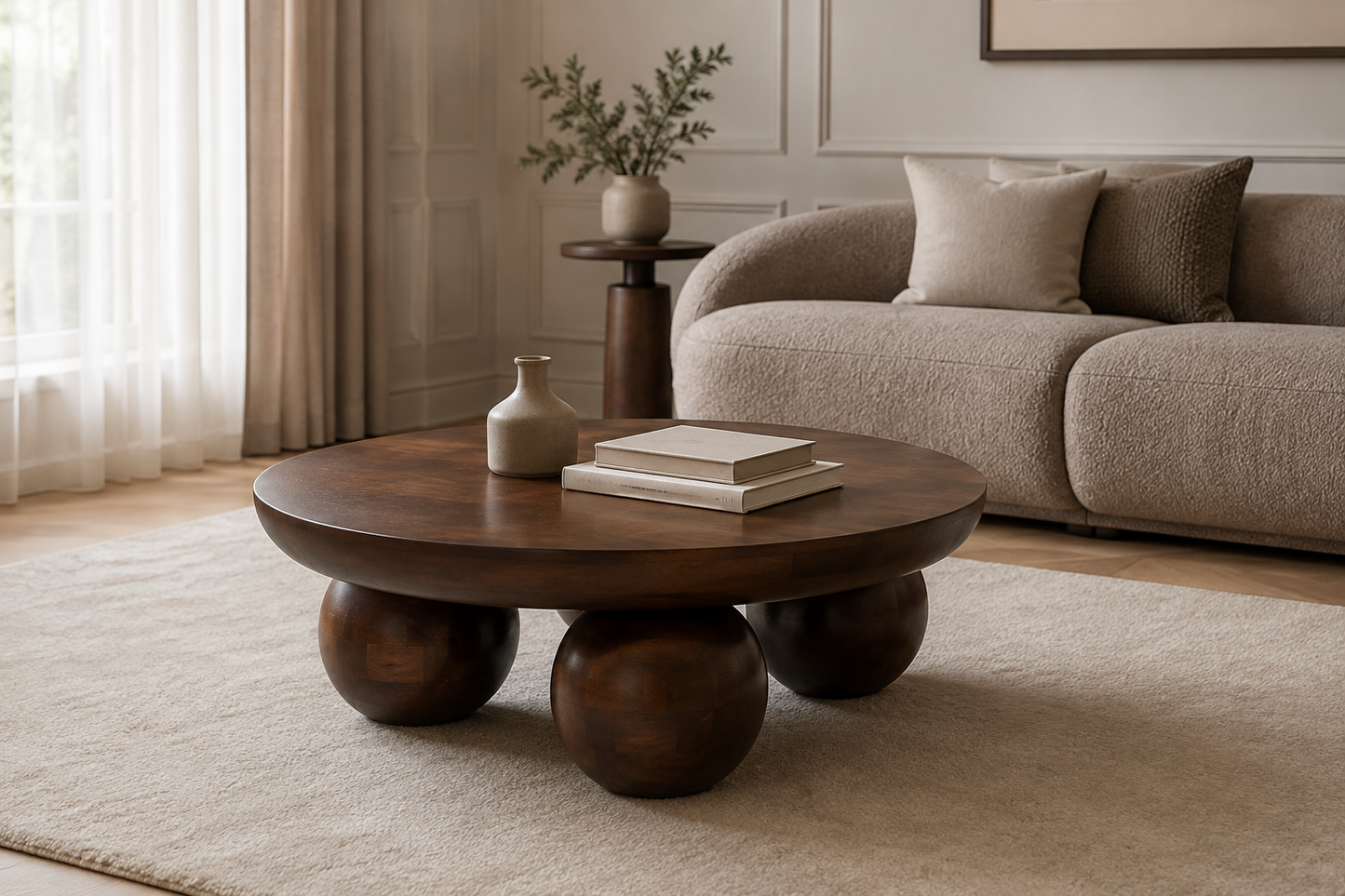 Luxury Round Walnut Coffee Table