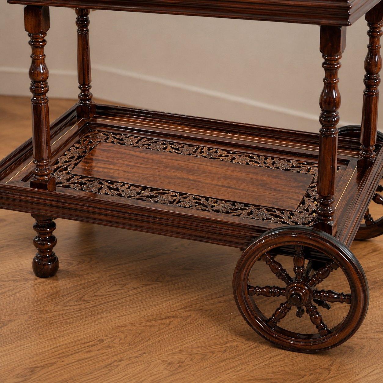 ALAIAS Hand-Carved Wooden Serving Trolley