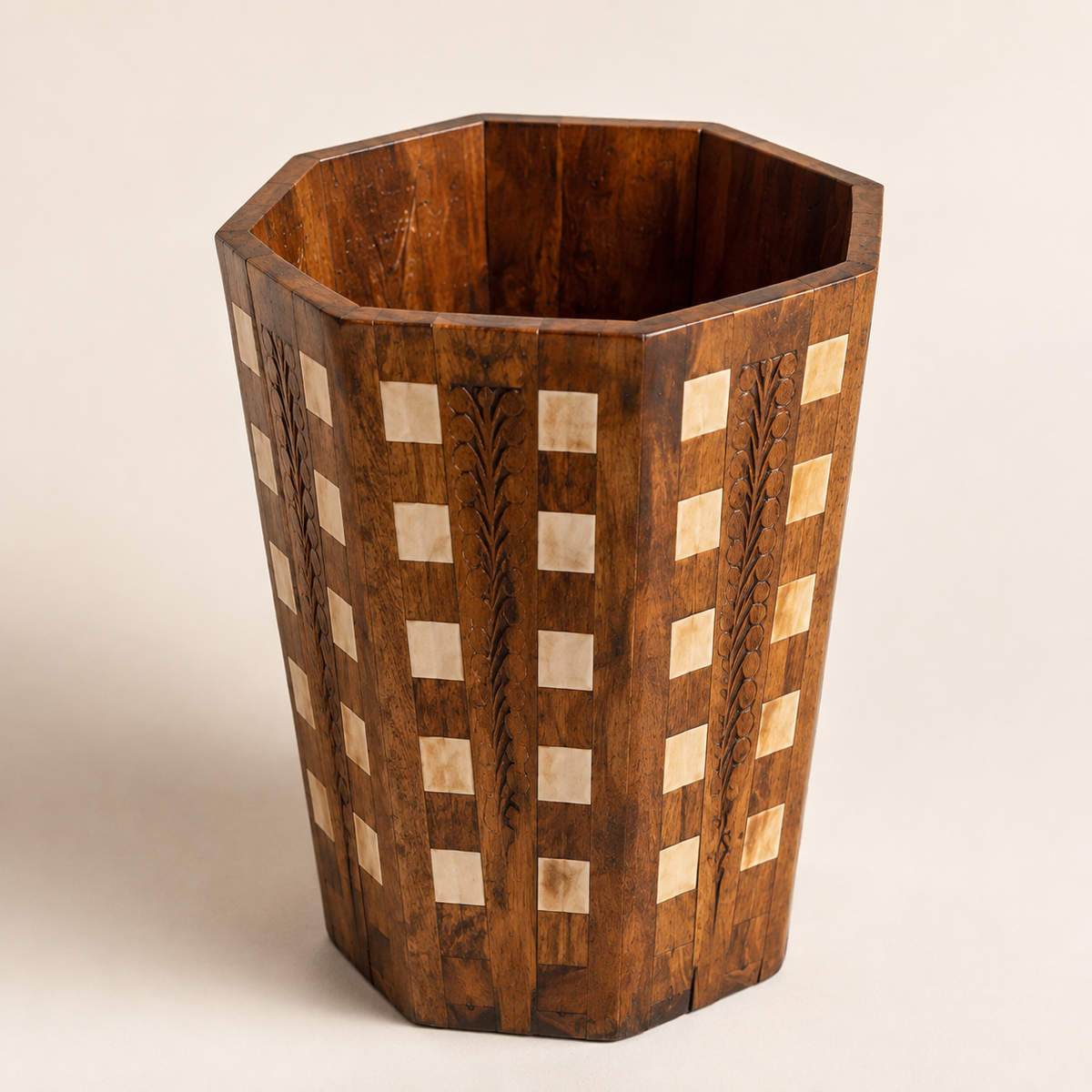 Handcrafted Wooden Tissue Box and Wastebasket Set