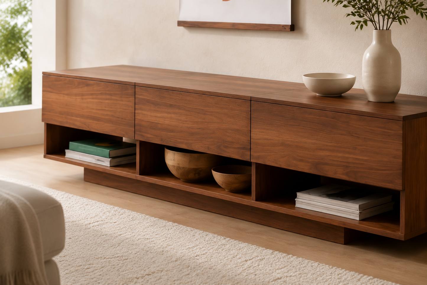 Modern Walnut Wooden Media Console