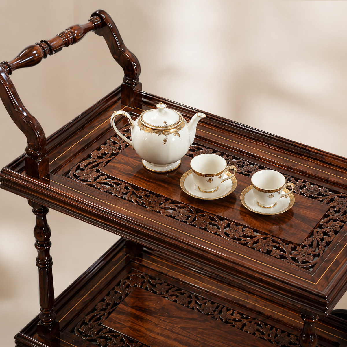 ALAIAS Hand-Carved Wooden Serving Trolley