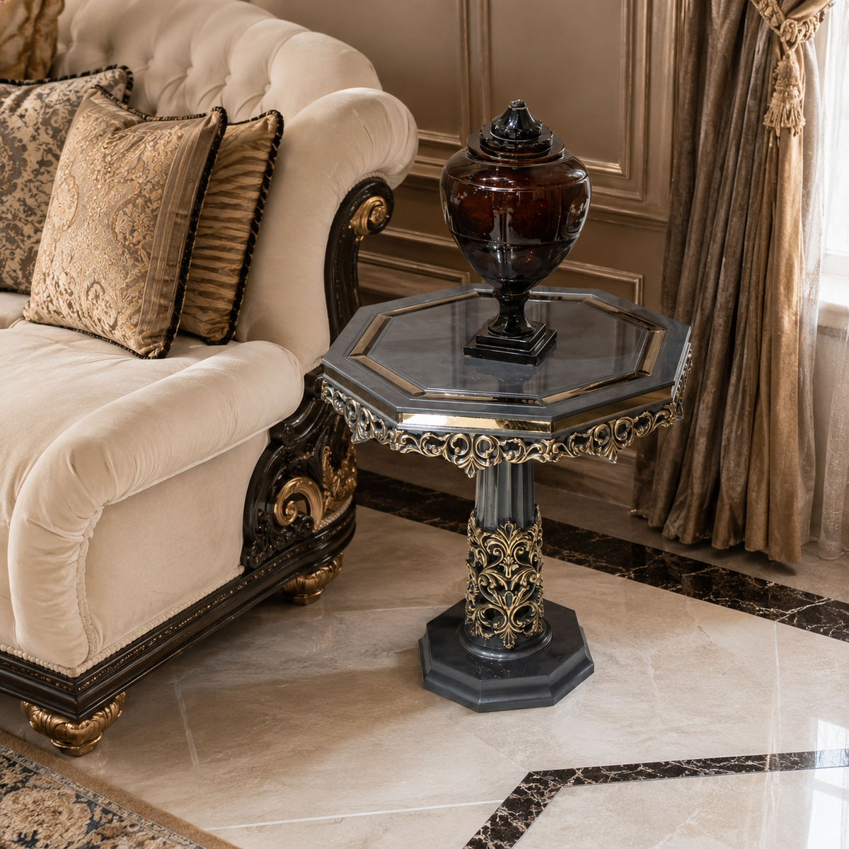 ALAIAS Royal Black &amp; Gold Octagonal Side Table