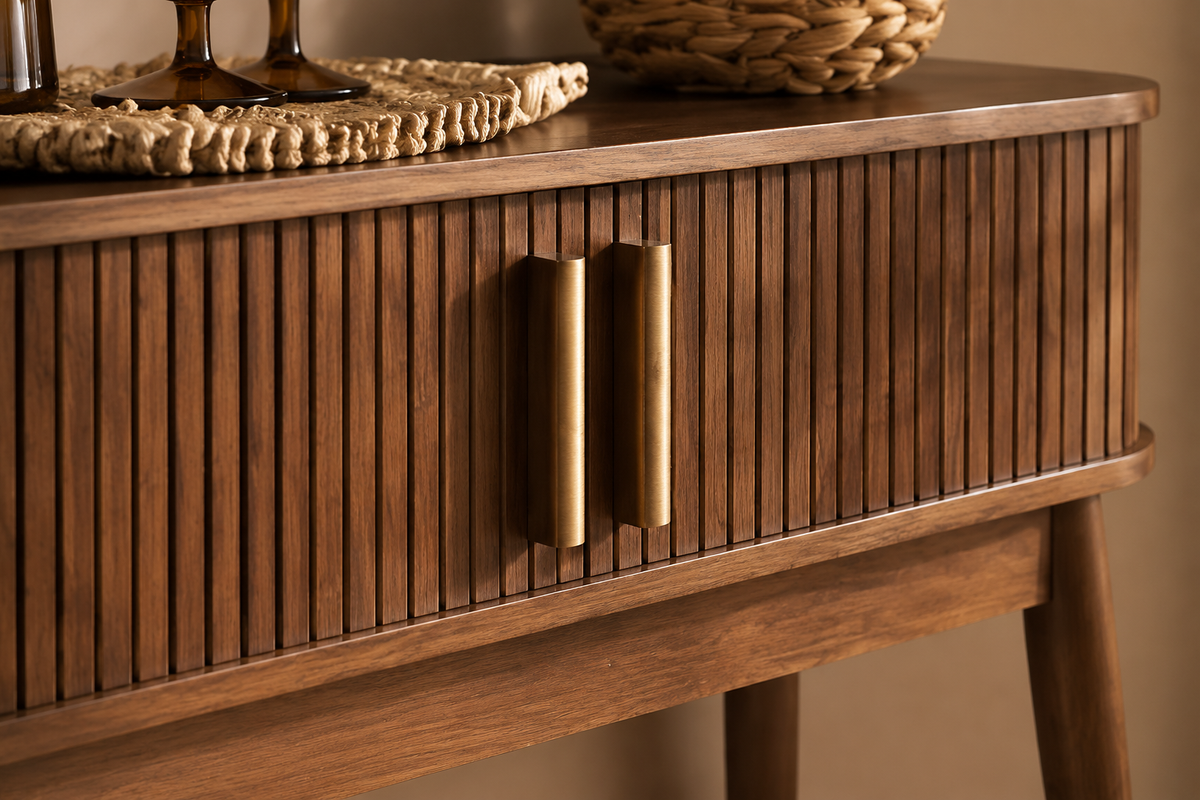 Modern Fluted Walnut Console Table
