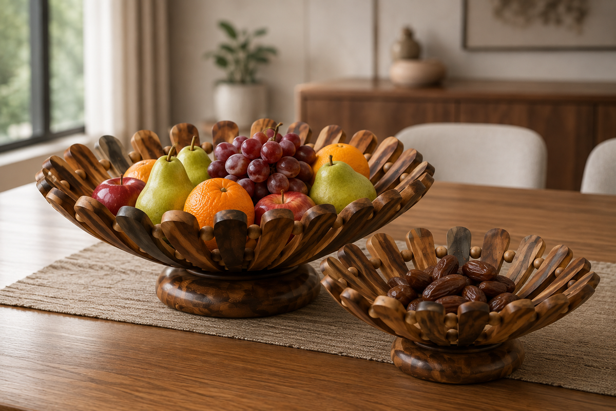 Handcrafted Wooden Fruit &amp; Serving Bowl Set