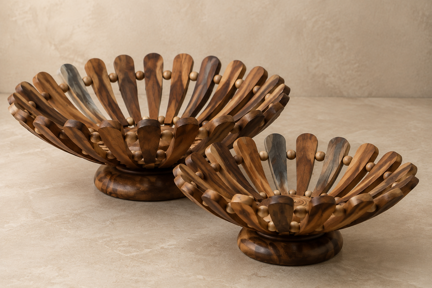 Handcrafted Wooden Fruit &amp; Serving Bowl Set