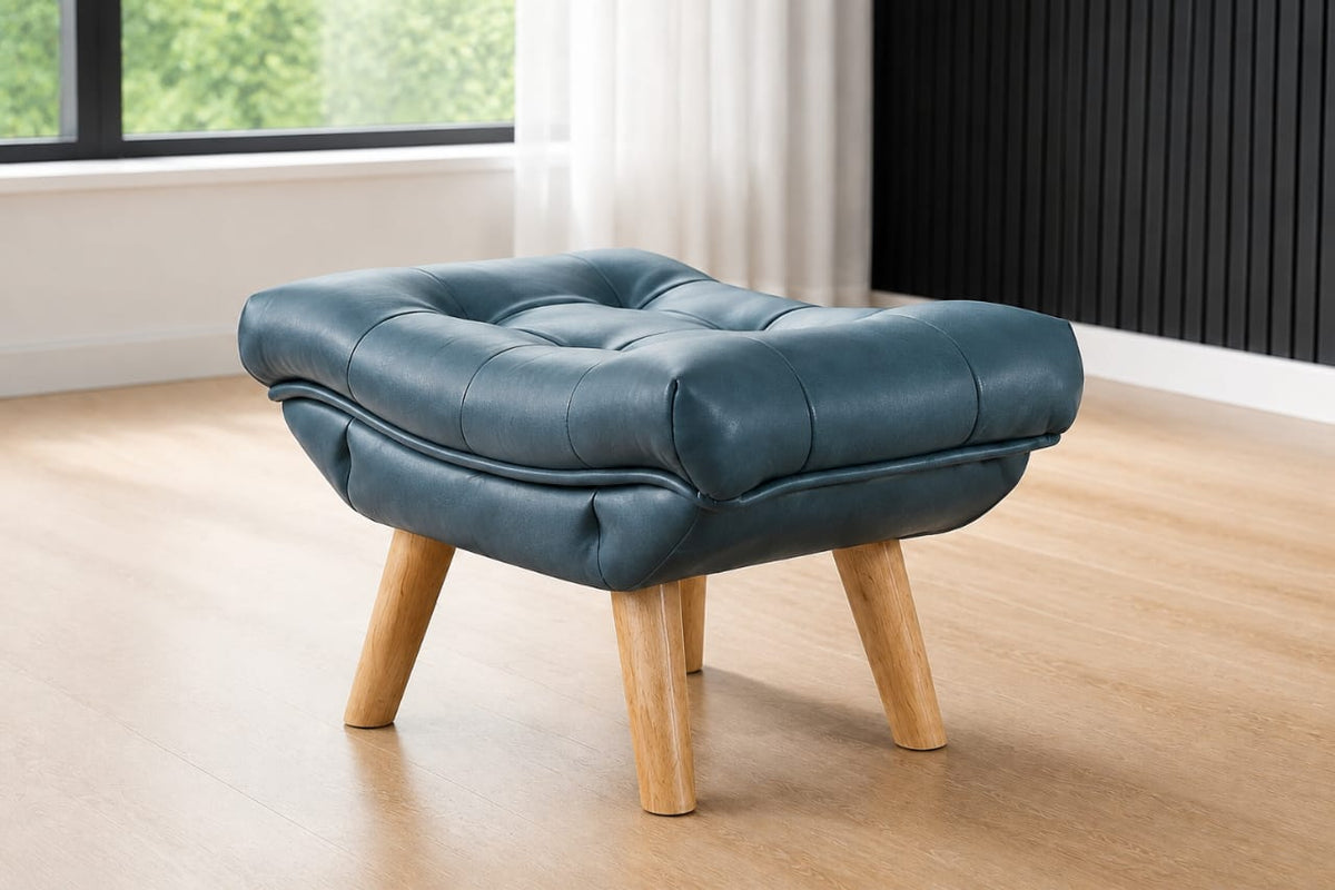 Modern Blue Tufted Rocking Chair with Footstool