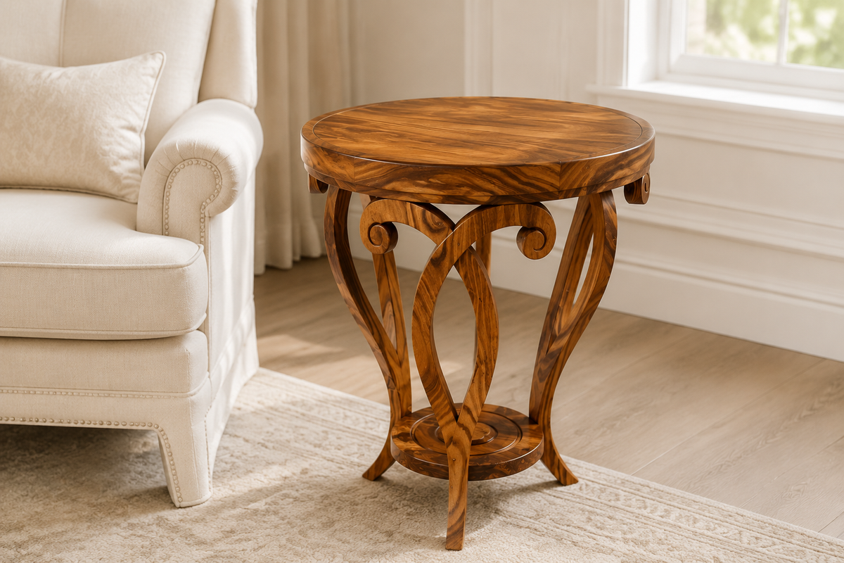 Handcrafted Walnut Round Side Table