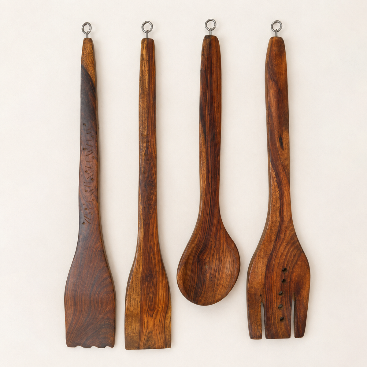 Seven-piece wooden utensil rack set