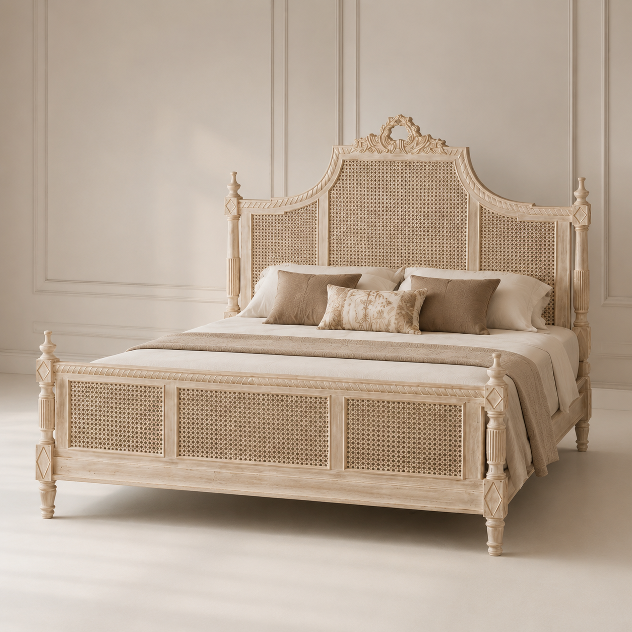 White French cane bed set