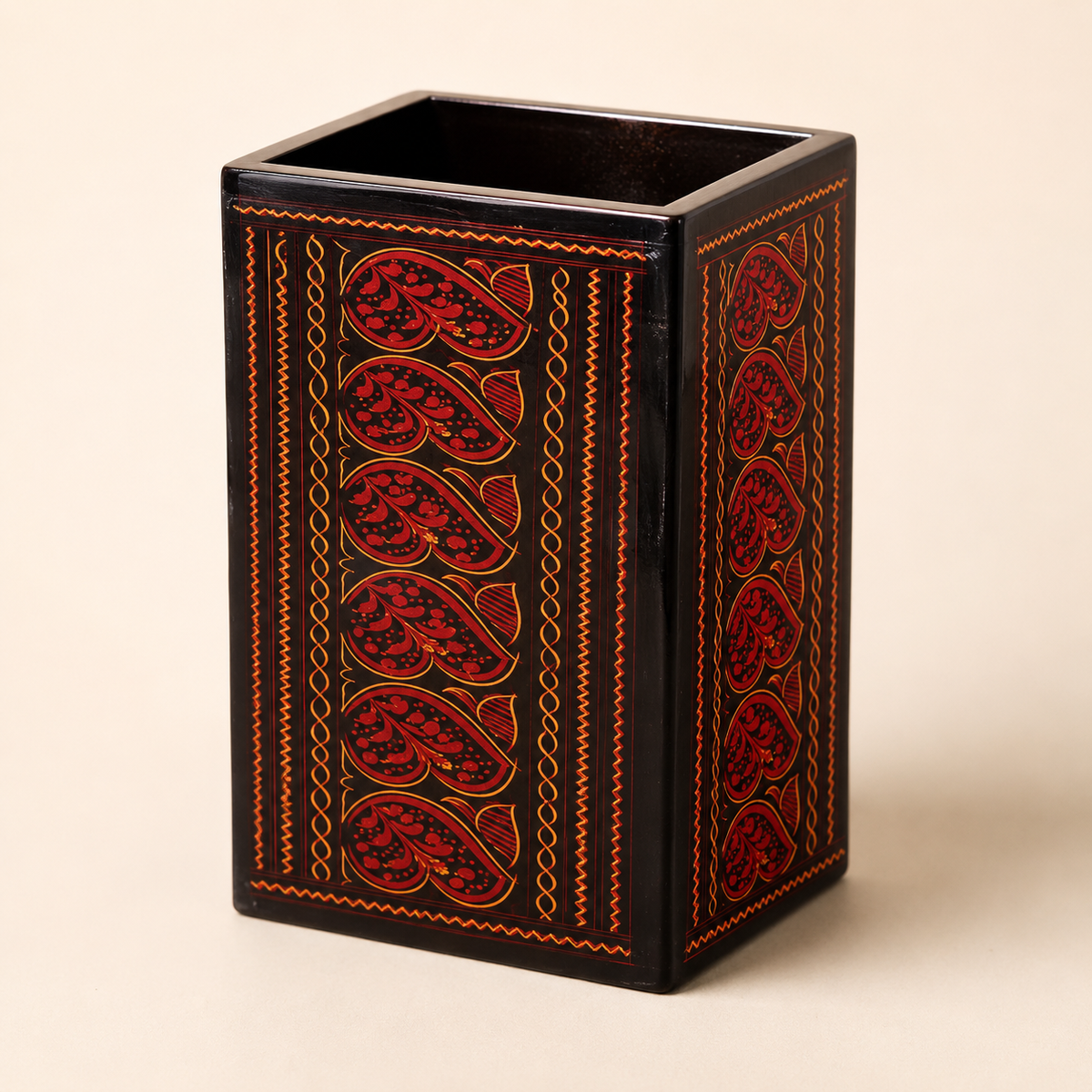 Glossy paisley wooden tissue box and basket